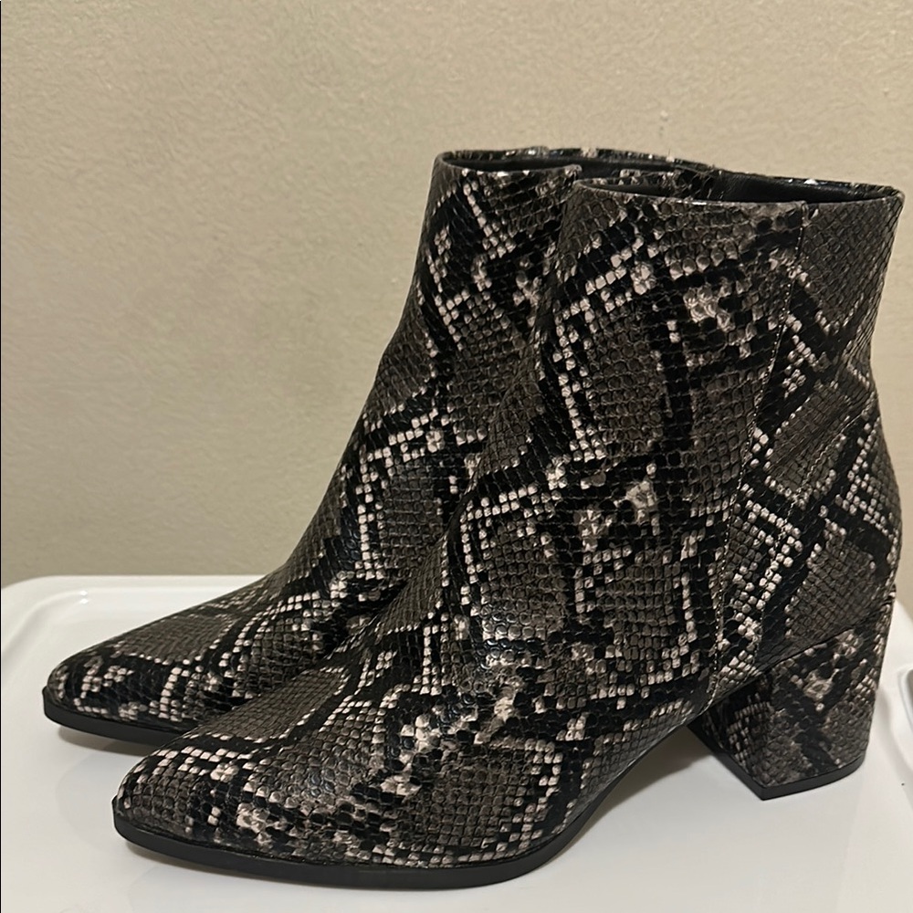 Madden Girl Black and Gray Ankle Booties with Snakeskin Print